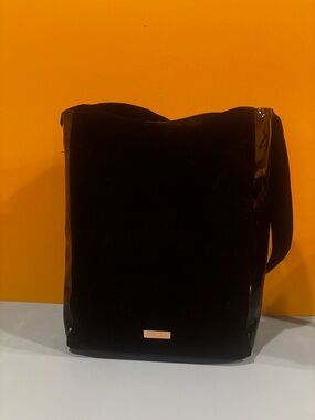Black Velvet Shoulder Bag with Patent Trim0823